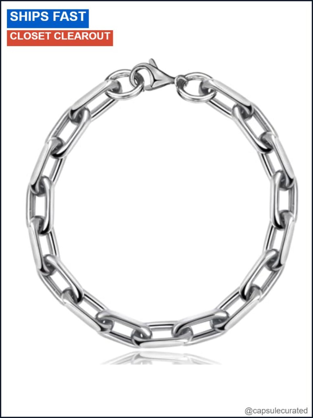 Solid Pure Titanium Oval Chain Seamless Welded Link Bracelet Men